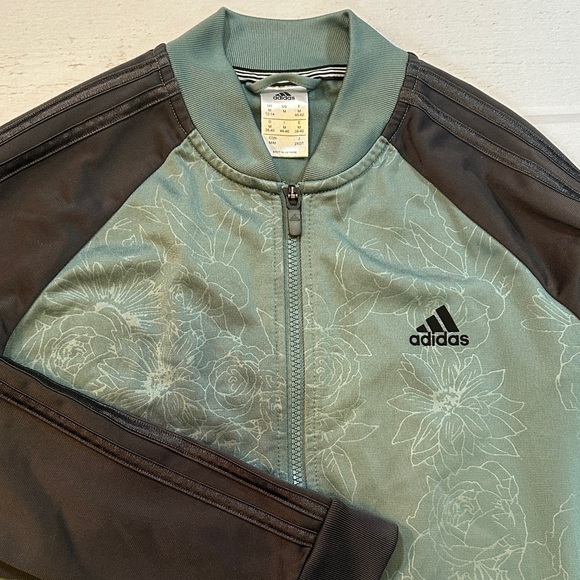 Adidas Women’s‎ Medium Green Teal Black Roses Full Zip Track Jacket - Picture 1 of 8